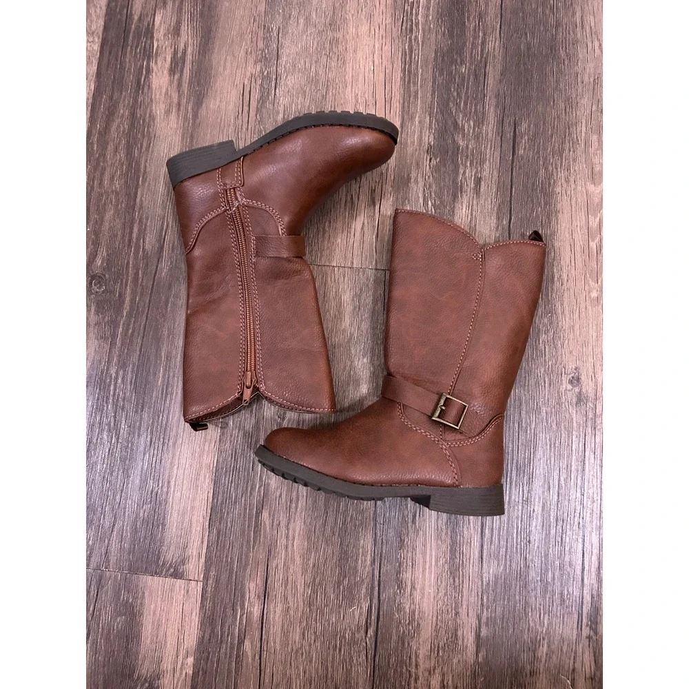 OshKosh Bgosh Girls Brown Lumid‎ Tall Riding Boots Buckle Zip Size 10M